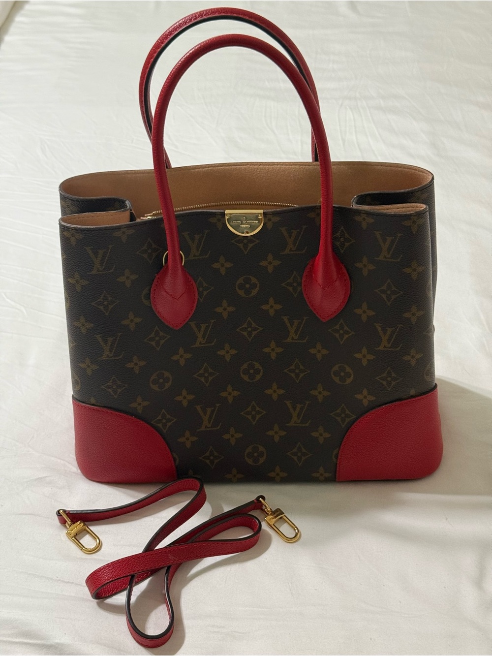 Louis Vuitton Flandrin Tote M41596 Monogram Cerise Red Leather w/ Strap